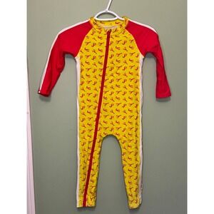 SwimZip Kids Yellow Red Lobster Print Long Sleeve One Piece Sun Suit 5T/6 UPF 50